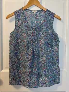 Talbots Colorful Paisley Lightweight Sleeveless Top with Ruffle Detail, Size SP